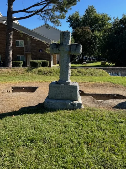 The memorial cross at the second church site
